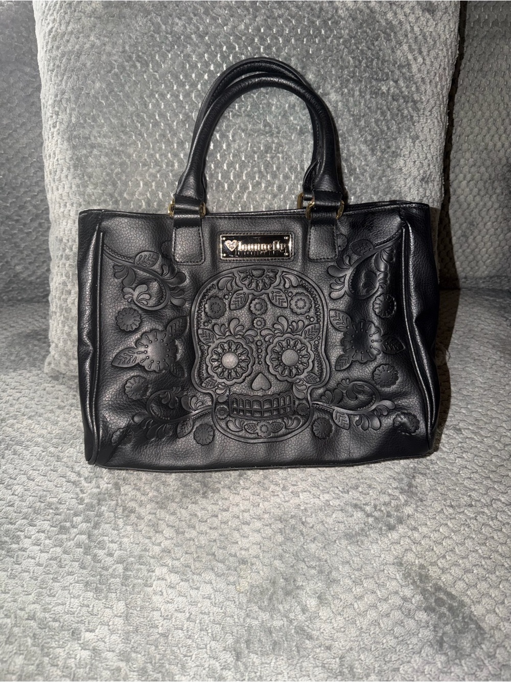 Loungefly Black Embossed Sugar Skull Tote